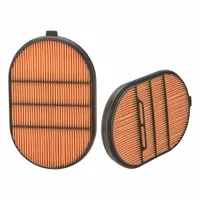 Round/oval engine air filter with a 13 13/16 in outside diameter and a 15 11/16 in outside diameter at the bottom. Compatible with Atlas Copco vehicles. Interchanges with Baldwin PA5792 and FleetGuard AF4201