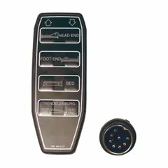 Plastic pendant in black finish, designed as a replacement part for Gendron Maxi-Rest 4748D healthcare beds. Used to enable patient call and bed control functions in hospital and long-term care settings.