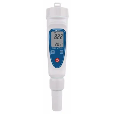 REED INSTRUMENTS pH Meter: pH/Temp, Meter, Batteries/Carrying Case/Protective Cap - Pocket pH Testers