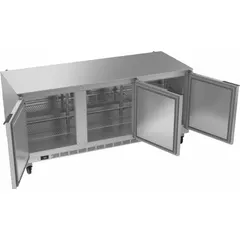 This BEVERAGE-AIR undercounter refrigerator offers 17.9 cu ft of storage with three doors and electronic controls. It is Energy Star compliant for efficiency. Typical applications include commercial kitchens, bars, and convenience stores for storing bottled beverages and perishable ingredients within easy reach.