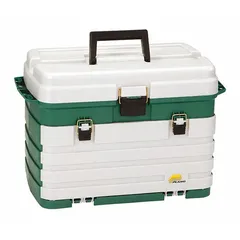 This plastic compartmented-box system features four drawers for organizing small components such as fasteners, fittings, and hardware. The green/silver unit is suitable for workshop, garage, or industrial storage where electrostatic discharge protection is not required.