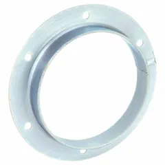 Steel angle flange adapter for 6-inch duct diameter. Overall length of 1 inch with a flange inner diameter of 6 1/8 inches. Used to connect ductwork sections at an angle in ventilation or material-handling systems, providing a sealed and rigid connection.