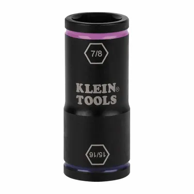 KLEIN TOOLS Flip Impact Socket: 1/4 in, 1/2 in Drive Size, SAE, 15/16 in/7/8 in Socket Size - Flip Impact Sockets