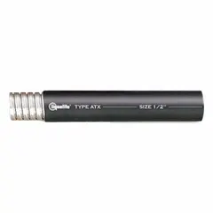 This flexible metal conduit provides liquid-tight protection for wiring in environments with extreme temperatures. Suitable for industrial settings where exposure to moisture and mechanical stress occurs. Black finish. 2-inch trade size, 25-foot nominal length.