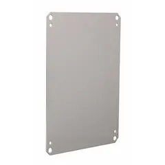 Painted steel back panel for interior mounting in electrical enclosures. Overall height 46.2 inches, overall width 34.2 inches. Provides a mounting surface for components such as breakers, relays, and terminal blocks within industrial control panels and distribution boards.