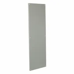 This painted steel back panel is used for mounting electrical components within enclosures. It provides a flat, rigid surface for secure installation of equipment in control panels, switchgear, and distribution boxes. Overall height 48 in, overall width 44 in.