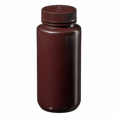 NALGENE Laboratory Bottle: HDPE, 500 mL, 16 fl oz, Closure Included, Amber, 53 mm - HDPE Wide Mouth Round Lab Bottles