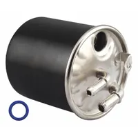 In-line fuel filter with cellulose media and 3 9/16 in outside diameter. Includes O-ring for sealing. Compatible with Mercedes-Benz trucks. Removes contaminants from diesel fuel to protect engine fuel system components