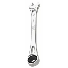 This 11 mm metric 6-point ratcheting combination wrench features a chrome finish. The ratcheting box end enables faster fastener turning in confined spaces, while the open end provides standard wrench functionality. Suitable for tightening and loosening fasteners in automotive, machinery, and industrial applications.
