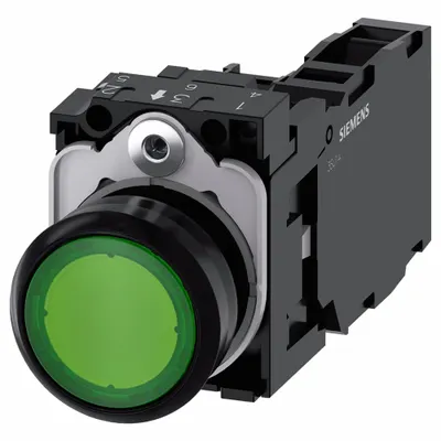 Siemens Illuminated Push Button: Illuminated, Flush Profile, Non-Metallic, 22 mm - Illuminated Flush-Mount Push Buttons
