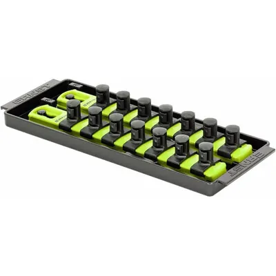 ERNST MANUFACTURING Socket Organizer: Yellow, 3 5/8 in Overall Wd, 14 Posts/Slots - Socket Rails & Trays