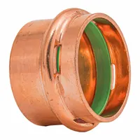 Press-fit copper cap for terminating copper or bronze tubing in plumbing systems. Constructed of copper or bronze with an EPDM O-ring for sealing. Suitable for use in water, HVAC, and refrigeration lines where a leak-proof end seal is required