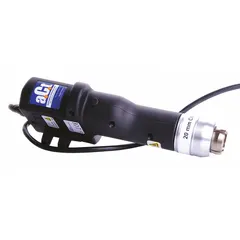 Electric crimper for sealing crimp-top vials with steel seals. Accommodates 8 mm, 11 mm, 13 mm, and 20 mm vial sizes. Constructed with stainless steel and plastic components. Suitable for laboratory and pharmaceutical applications requiring consistent vial sealing.