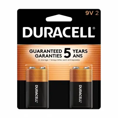 DURACELL Battery: 9V, Premium, Alkaline, 9V DC, CopperTop