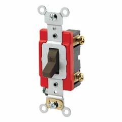 Single-pole maintained toggle wall switch rated 20 A at 120/277V AC. Non-illuminated, brown finish. For controlling lighting or other loads from one location in commercial and industrial settings.
