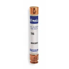 MERSEN TRS4/10R is a Class RK5 time-delay cylindrical fuse from the TRS-R series, rated 400 mA at 600 V AC and 600 V DC. It is non-indicating and designed for overcurrent protection in industrial branch circuits, motor circuits, transformers, and control panels, tolerating harmless inrush surges.