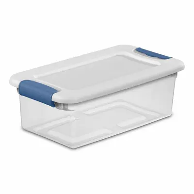 STERILITE Storage Tote: 1.5 gal, 14 1/8 in x 7 5/8 in x 4 7/8 in, Clear Body, White Lid - Clearview Totes with Latch-On Lids