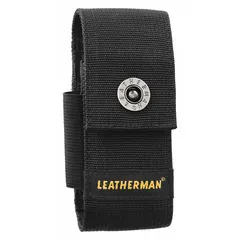 Black nylon tool sheath with snap closure and belt slot for belts up to 1 3/4 inches wide. Designed to carry pliers-type tools, featuring three pockets for organized storage. Suitable for maintenance, construction, and field-service applications.