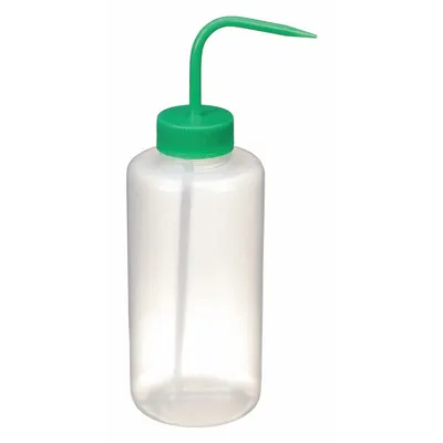 DYNALON Wash Bottle: 1 L, No Imprinting, Green, Wide, Std Spout Spout, Colorless - Wide Mouthed Standard Spout Wash Bottles