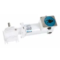 This right angle gearmotor features a permanent magnet DC motor with TENV enclosure, rated 90V DC, 125 RPM output speed, 90 in-lb maximum torque, and 3.8 A full load current. Suitable for washdown environments in material handling, packaging, and food processing applications requiring compact design and precise speed control