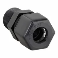 Polypropylene compression tube fitting with 1/4 in OD tube x 1/4 in male NPTF thread configuration. FDA approved for food-grade applications. Suitable for fluid handling systems requiring corrosion resistance and purity