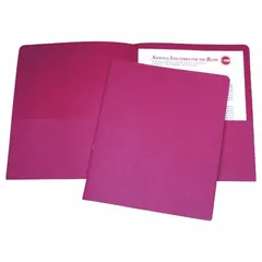 Paper pocket folder in red, 11 inches high by 8 1/2 inches wide, with two pockets. Sold in a pack of 25. Suitable for organizing letter-size documents in office, school, or home settings.