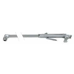 This Smith-Style handheld cutting torch has a 36-inch length and a 90° head for improved access in confined spaces. It features a 9/16-18 connection thread. Used for oxy-fuel cutting of ferrous metals in fabrication, demolition, and maintenance operations.