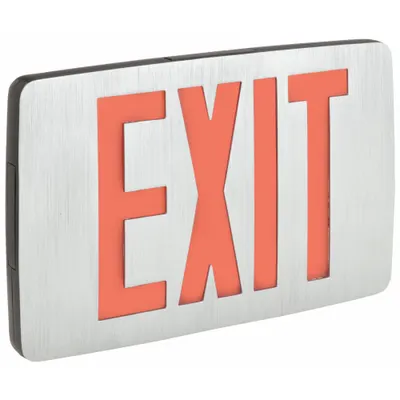COMPASS Exit Sign: Emergency Battery Backup, LED, Black, Red, 2 Faces, Ceiling/Wall - Aluminum Lighted Exit Signs
