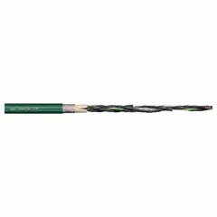 This CHAINFLEX CF6 series control cable features 25 conductors of single copper wire with a PVC jacket rated at 300 V. It includes a ground conductor and is resistant to oil and grease. Suitable for fixed, flexible, and e-chain applications with minimum bend radius factors of 4 x OD, 5 x OD, and 6.8 x OD respectively. Complies with 2011/65/EU (RoHS Compliant-II).