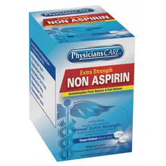 Acetaminophen extra strength tablets for temporary relief of minor headaches and pains and reduction of fever. Each box contains 125 individual-dose packets of 500 mg unflavored tablets. Suitable for inclusion in workplace or travel first-aid kits.
