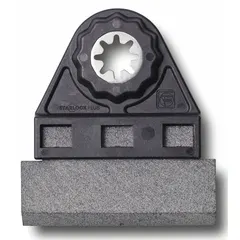 Set of two Starlock-mounted blades with abrasive stone edge for scraping and surface preparation on hard materials such as concrete and stone. Blade length 3 1/16 in. Compatible with oscillating tools featuring the Starlock interface.