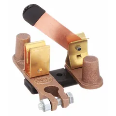 This top post knife blade battery disconnect switch is designed for 12V negative-ground systems. It features brass contacts and is suitable for disconnecting the battery in vehicles or equipment to prevent parasitic drain and enhance safety during storage or maintenance.