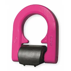 This weld-on hoist ring is designed for lifting operations, featuring a 180° pivot angle and a working load limit of 14,770 lb. Constructed from steel with a pink finish, it is suitable for overhead lifting and rigging applications where a secure attachment point is required.