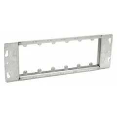 Steel plaster ring with blank cover design, 3/4 in raised height, 14.31 in overall length, and 4.5 in overall width. Used to extend an electrical box to the finished wall surface for a flush mounting point, suitable for junction box covers or blank wall plates in commercial and industrial construction.