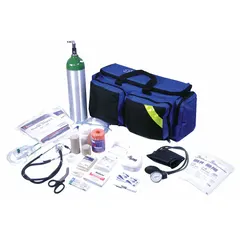This medical oxygen kit is constructed of blue polypropylene and includes a Sprague stethoscope, elastic bandages, 10 alcohol swabs, and 2 exam gloves. Suitable for first aid response in industrial, healthcare, and facility settings.