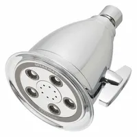Fixed showerhead with multi-pattern spray selection. Constructed from brass and plastic. Flow rate is 2 gpm. Suitable for use in hospitality and commercial facilities where consistent water delivery is required