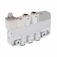 AVENTICS Solenoid Air Control Valve: Five-Way / Two-Position, Female 6 mm Push-On, 4 mm Push-On (MPN R422103562). Key specifications — attr1078830: Aluminum; attr1078874: Spring Return; attr1078854: Normally Open/Normally Closed.