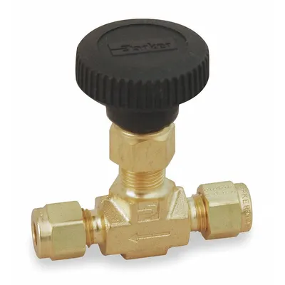 Parker Needle Valve: Inline Valve Body, Brass, Integral Bonnet, 1/2 in Pipe Size - Brass Straight-Body Needle Valves