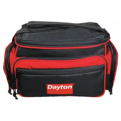 Canvas tool bag with wide mouth for easy access. Features 5 exterior pockets and 1 inside pocket for organizing hand tools, fasteners, and small parts. Black canvas construction. Dimensions: 12-1/2 in width, 8 in depth, 7 in height.