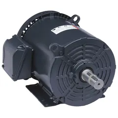 Totally enclosed fan-cooled (TEFC) 3-phase AC motor with rigid base mounting. Rated 5 hp, 1180 RPM at 60 Hz, 230/460V AC, full-load current 14.8/7.41 A. Suitable for industrial applications such as pumps, fans, conveyors, and compressors.