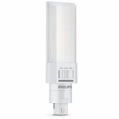 This PHILIPS LED lamp is a UL Type B ballast-bypass plug-in lamp with a 2-pin G24d base. It consumes 8 watts and is non-dimmable, with a selectable color temperature of 3000K, 3500K, or 4000K. Designed for direct-wire retrofit in commercial and industrial lighting fixtures, it replaces compact fluorescent lamps in applications such as offices, warehouses, and retail spaces.