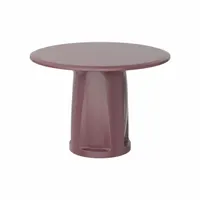 Polyethylene cylinder base table with a 42-inch overall diameter and 28-inch overall height. Burgundy finish. Accepts ballast for stability. No game top. Suitable for break rooms, meeting areas, and high-traffic common spaces