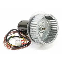 Venter motor and wheel assembly for use in gas-fired unit heaters and HVAC systems. Designed to maintain proper combustion exhaust flow and ventilation. Direct replacement part for compatible REZNOR heating equipment.