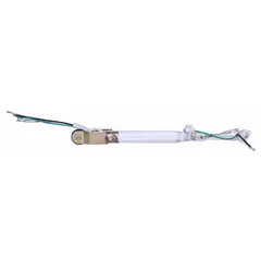 Steel downrod for ceiling fans, 8 inches long and 1 inch wide, finished in white. Includes safety cables for secure installation. Used to mount a ceiling fan at an 8-inch drop from the ceiling, suitable for rooms where standard or low ceilings require improved air circulation.