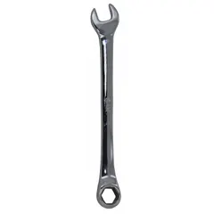 This SAE 6-point combination wrench features a 3/8 in head size and 4 3/4 in overall length. Constructed from alloy steel with a chrome finish, it is suited for tightening or loosening hex fasteners in mechanical and maintenance tasks.