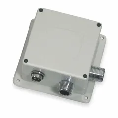 Replacement power control module for SLOAN SF series electronic faucets. Operates at 6V DC and connects via a 4-pin connector to regulate power to the sensor and solenoid. Used in sensor-activated faucet systems for touch-free operation.