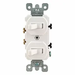 Single-pole toggle wall switch with maintained on/off function. Rated 15 A at 120/277V AC. Non-illuminated white finish. Suitable for controlling lighting or other loads from one location in residential, commercial, and industrial settings.