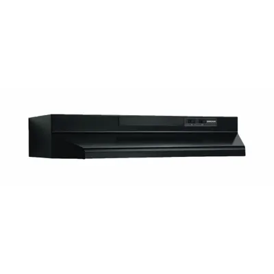 BROAN Range Hood: 30 in Wide, Black, Steel Housing, 260 cfm, 7 sones, 2 Speeds - Residential Convertible Exhaust & Recirculation Hoods