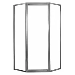 This FOREMOST neo-angle shower door is designed for corner shower enclosures in residential bathrooms. It features a framed silver construction with a 70-inch overall height, an 18-1/2-inch fixed panel, and accommodates a door width up to 24 inches. Suitable for new construction or renovation projects.