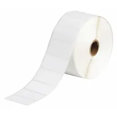 Nylon precut label roll with 1500 white labels, each measuring 1 in x 2 in. Designed for use with BBP11 printer series and R4913 ribbon. Suitable for industrial labeling applications such as equipment, cable, and panel identification.